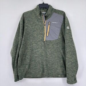 Eddie Bauer First Ascent Pullover Quarter Zip Mens Large Green Heather‎ Fleece